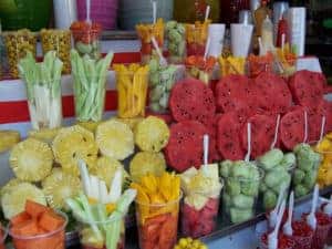 Display of fruit antojitos in Mexico