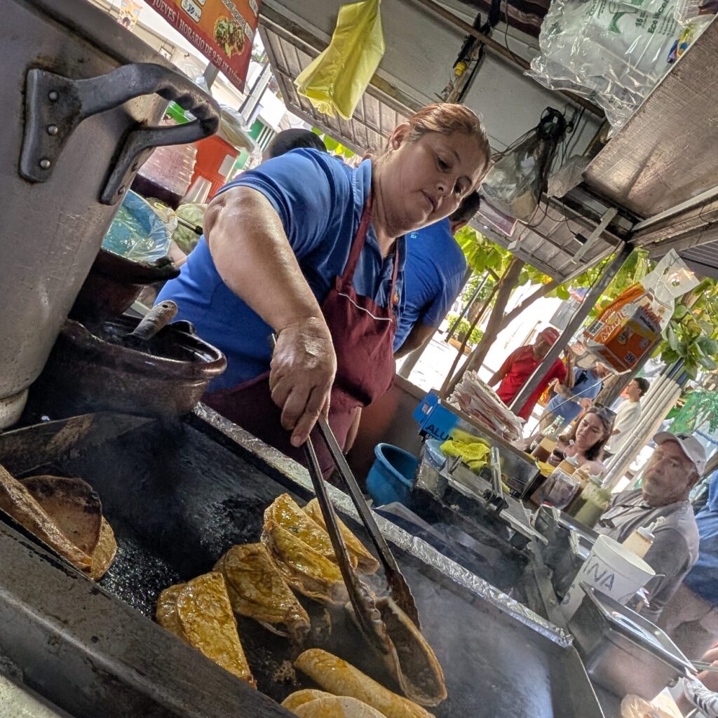 Tacos el Moreno in Puerto Vallarta making birria tacos dorado