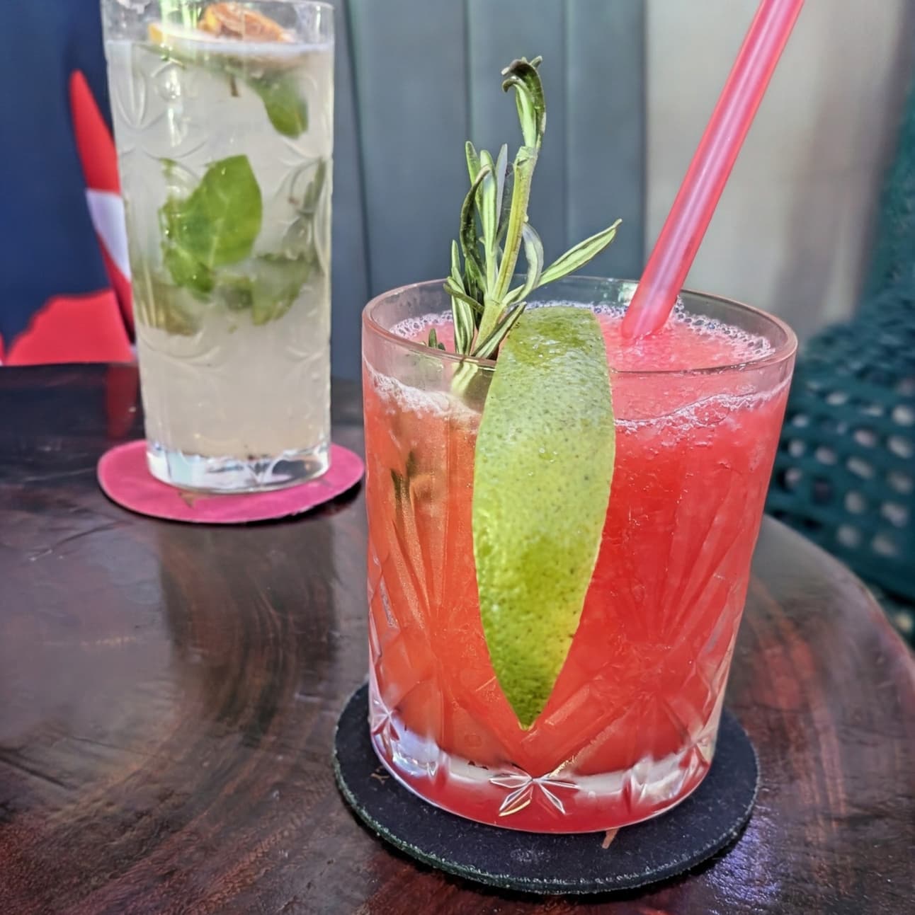 Mojito and frozen rose cocktails at Mariposa bar in Puerto Vallarta